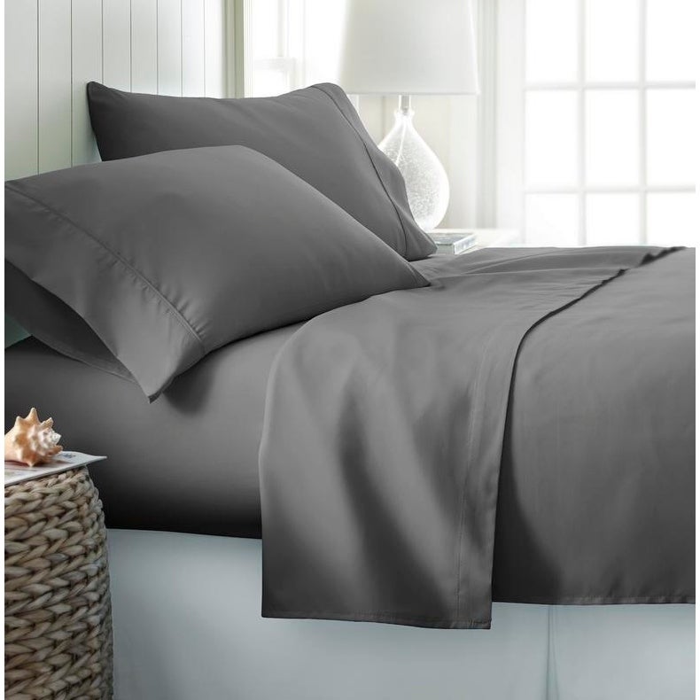Dark Grey Cotton Satin Soft Essentials Bed Sheet Set Bed Linen