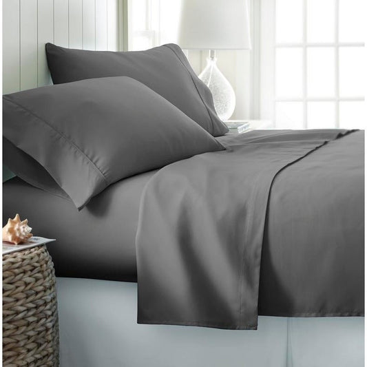 Dark Grey Cotton Satin Soft Essentials Bed Sheet Set Bed Linen