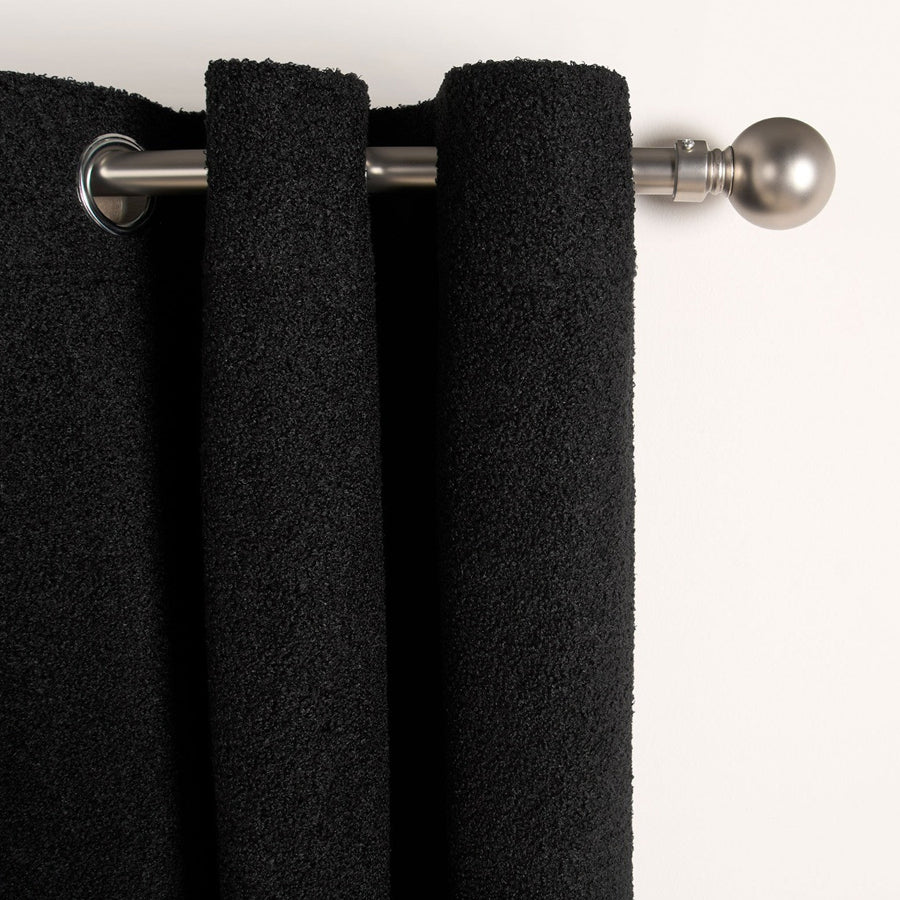 Black Boucle Plain Eyelet Curtains - Pair
