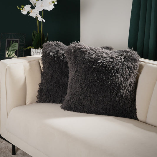 Soft Fluffy Fur Cushion Covers - Black