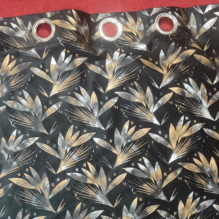 Elegant Black & Gold Leaf Curtain Panel