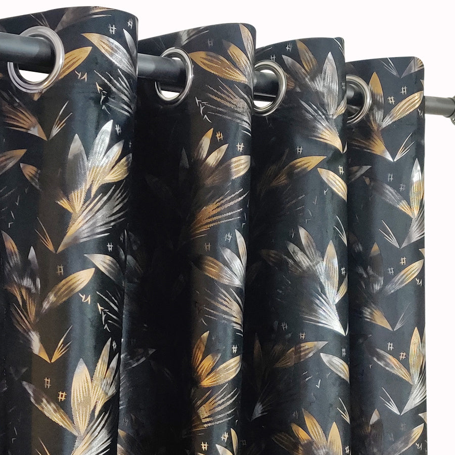 Elegant Black & Gold Leaf Curtain Panel