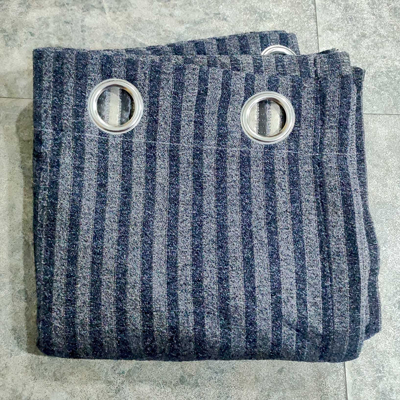 Navy Blue Stripe Eyelet Thick Viscose Curtain