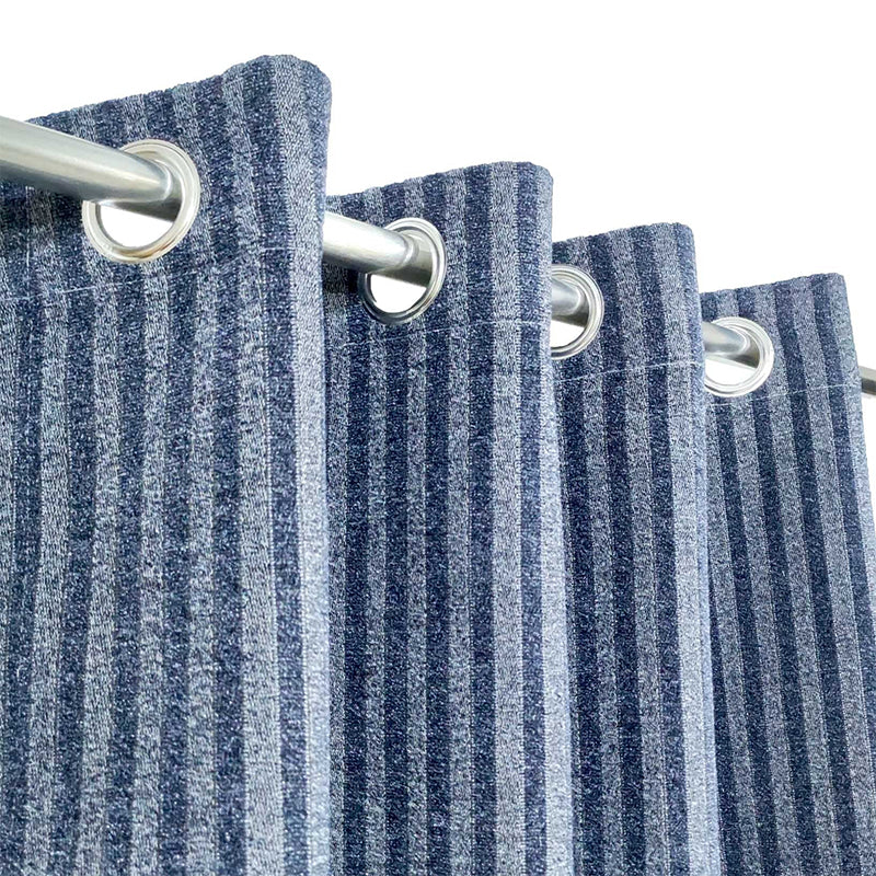 Navy Blue Stripe Eyelet Thick Viscose Curtain