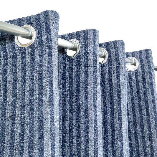 Navy Blue Stripe Eyelet Thick Viscose Curtain