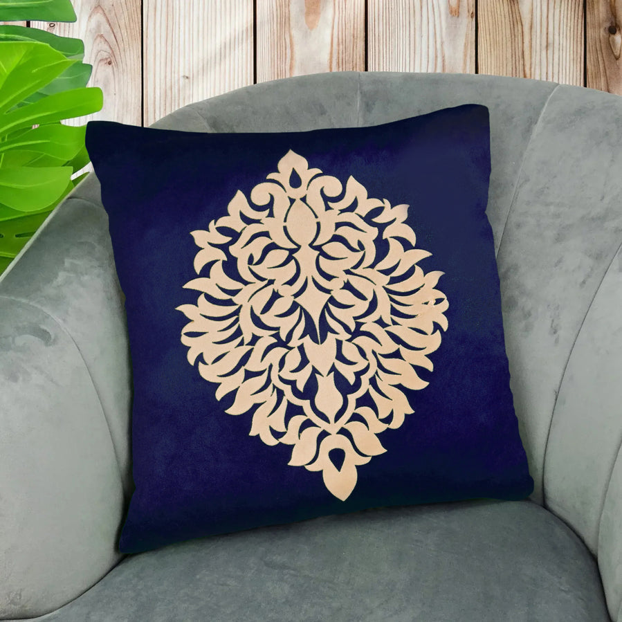 Blue Leaf Motif Design Cushion Cover