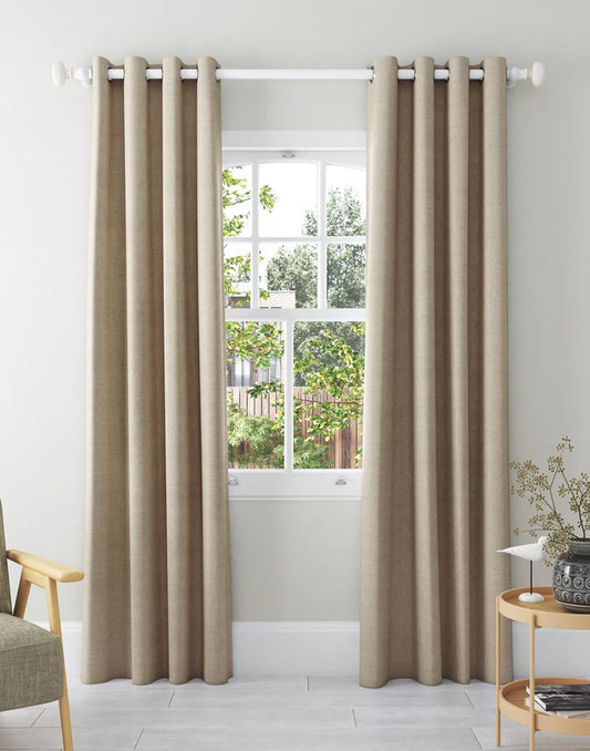 Light Beige Premium Jute Eyelet Curtains - Pair