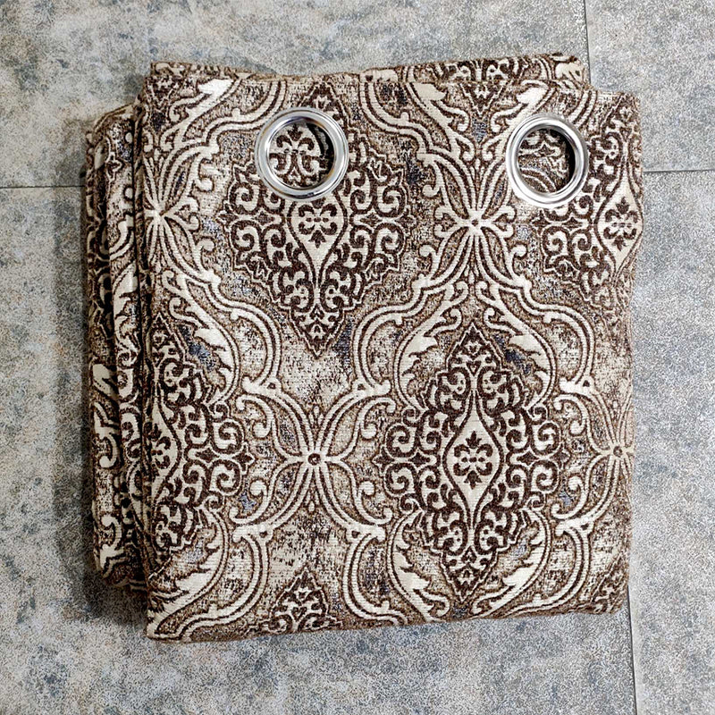 Brown Thick Viscose Eyelet Curtain
