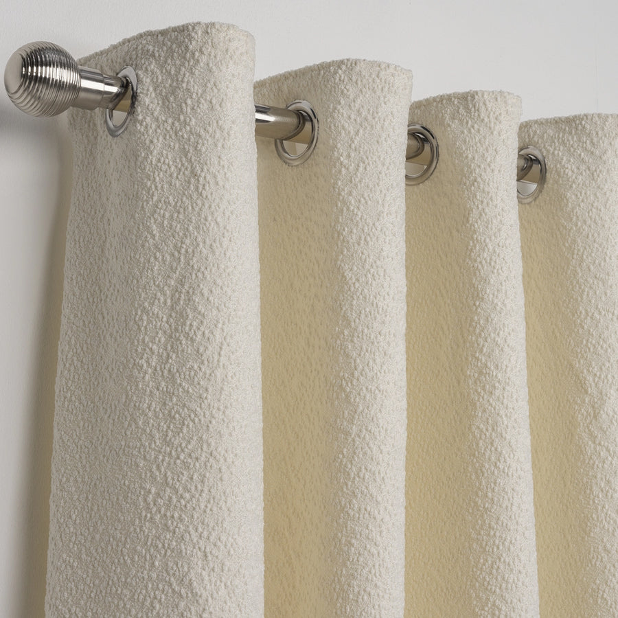 Cream Boucle Plain Eyelet Curtains - Pair