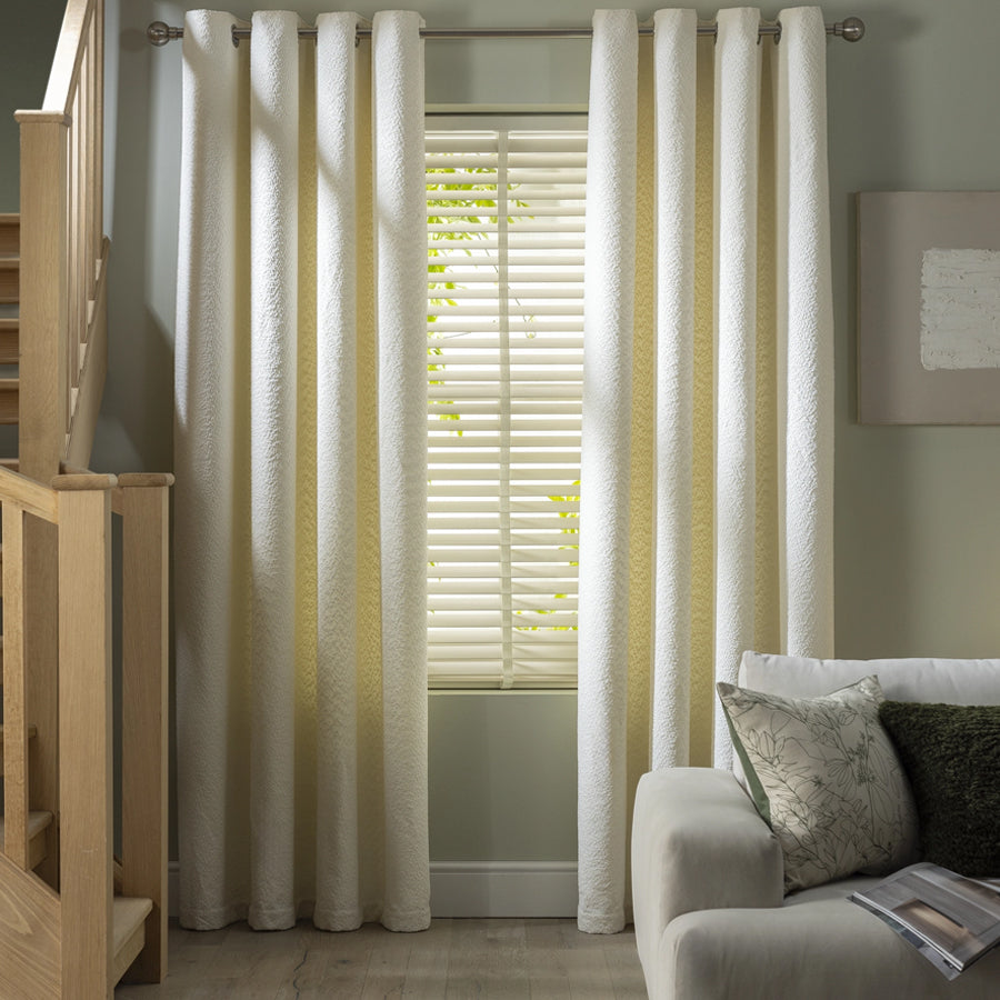 Cream Boucle Plain Eyelet Curtains - Pair