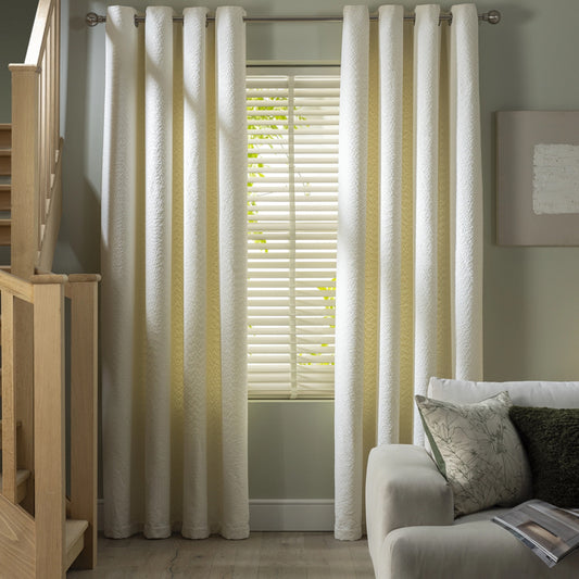 Cream Boucle Plain Eyelet Curtains - Pair