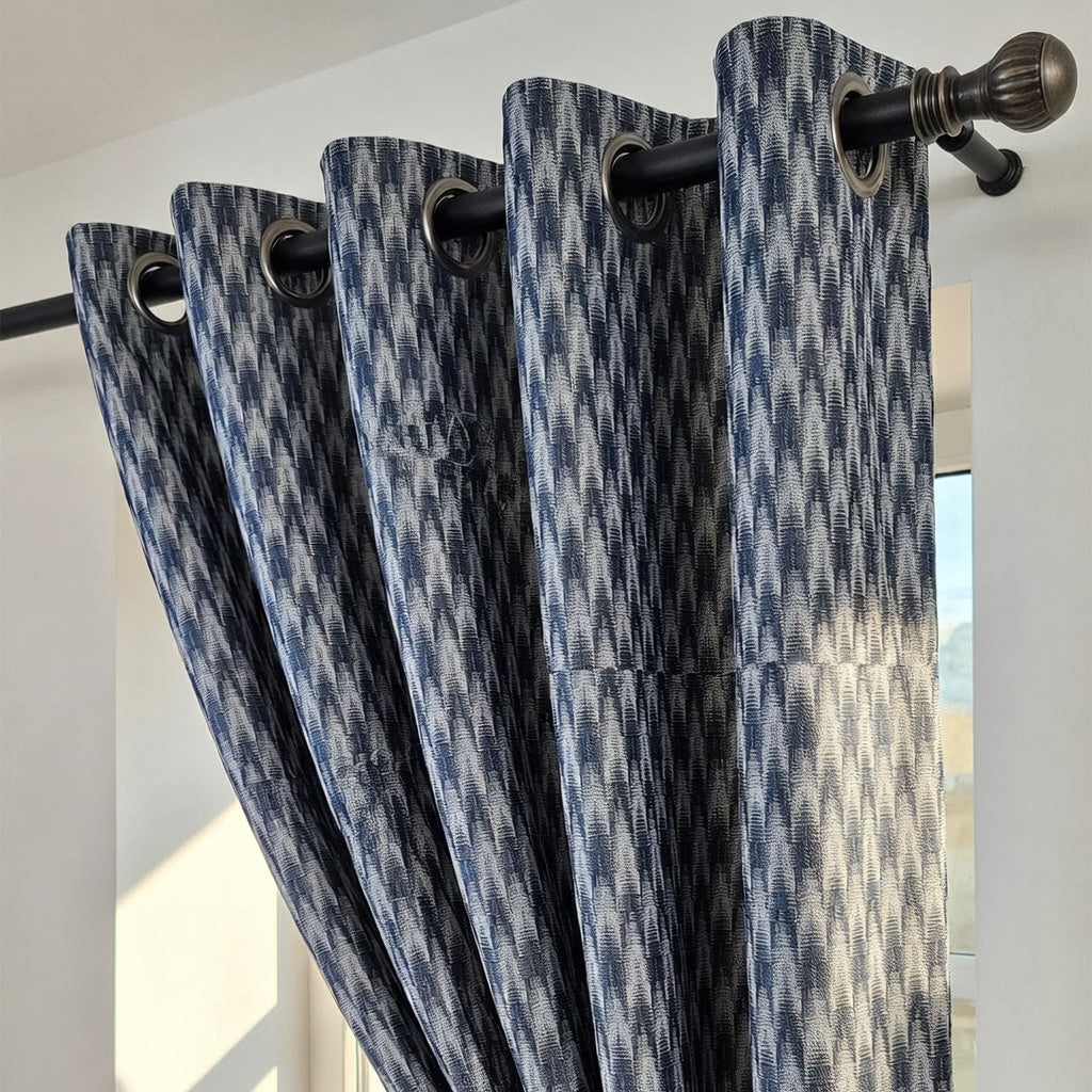 Blue Textured Abstract Duck Cotton Curtain