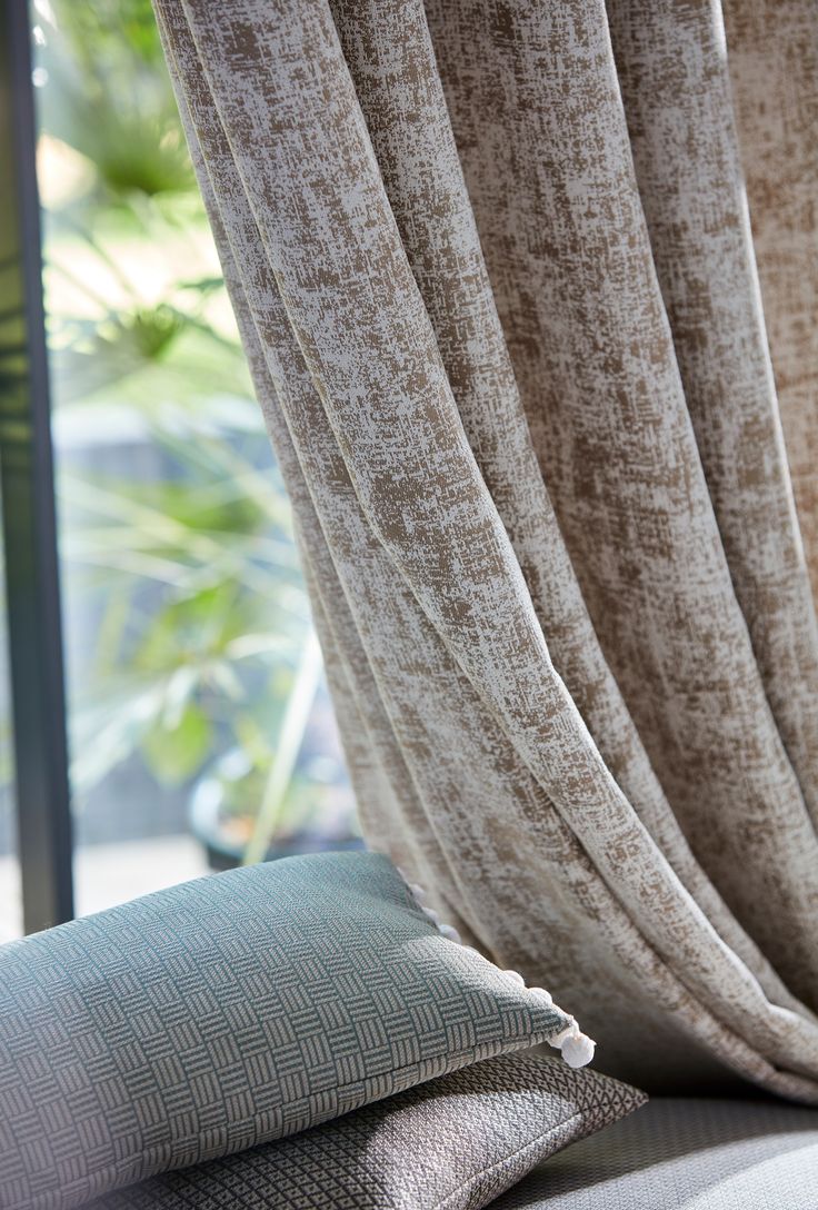 Beige Textured Fabric Eyelet Curtain - Single Panel