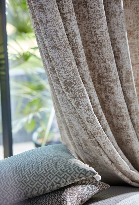 Beige Textured Fabric Eyelet Curtain - Single Panel