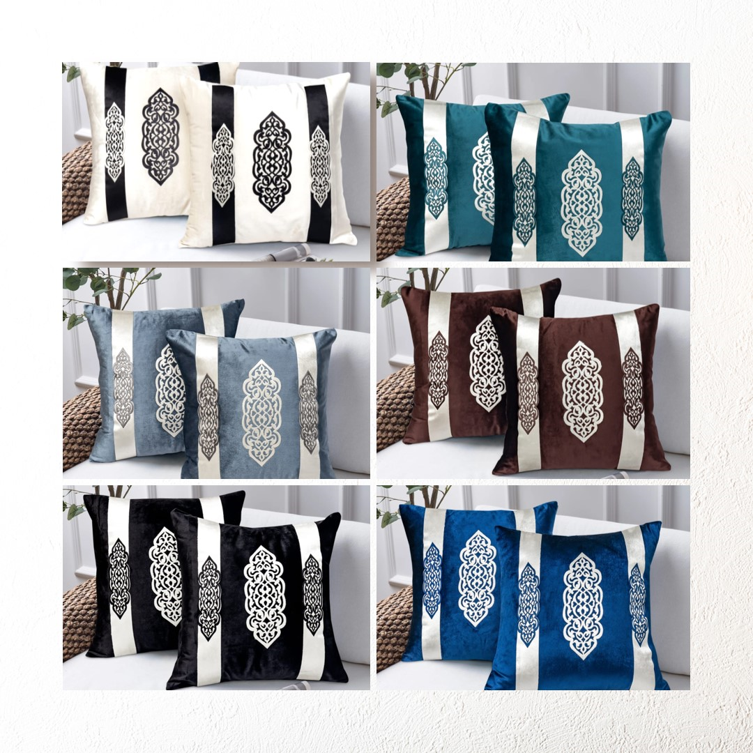 Elegant Design Motif Patch Velvet Cushion Cover