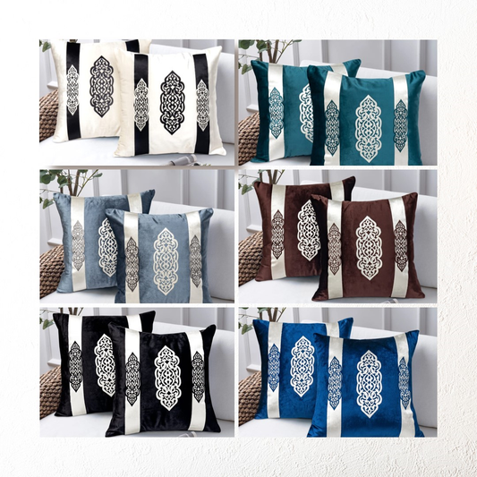 Elegant Design Motif Patch Velvet Cushion Cover