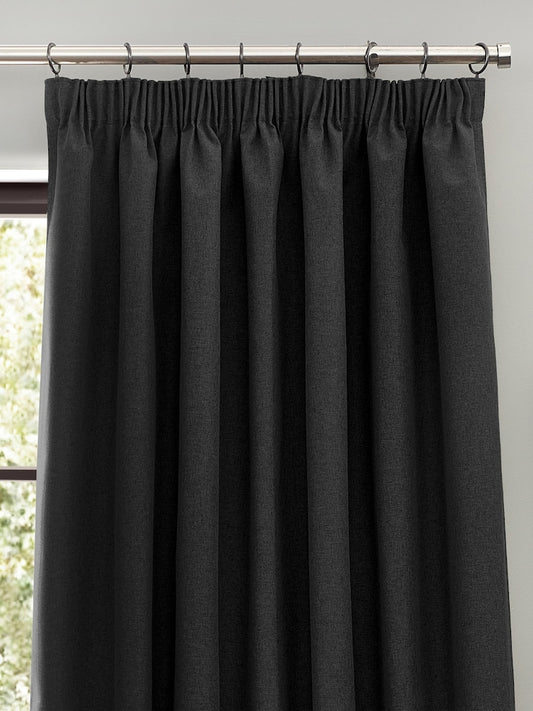 Black Jute Pencil Pleat Curtains - Pair