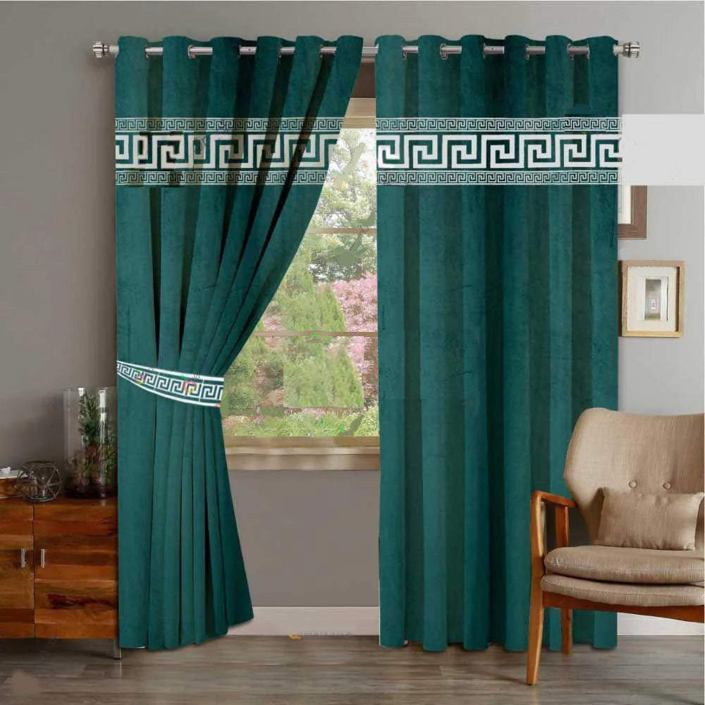 Laser Cutwork Design Velvet Curtains With Tie Belts - Pair