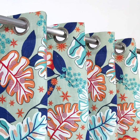 Multicolor Leaves Patterned Duck Cotton Curtain