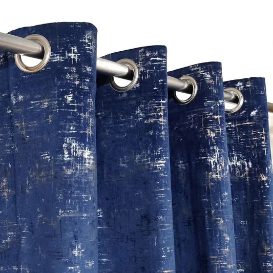 Navy Blue & White Textured Velvet Curtain