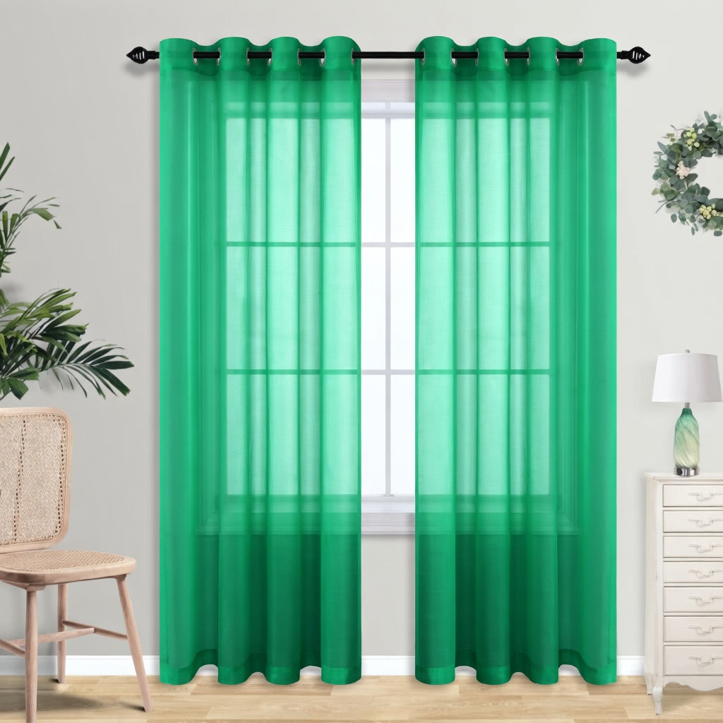 Fresh Green Eyelet Sheer Curtain Pair