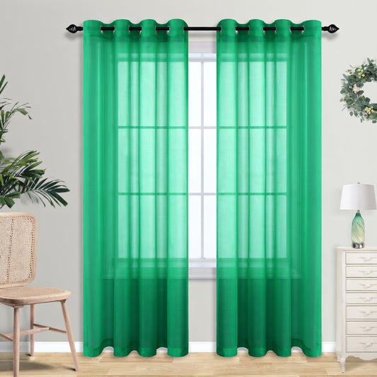 Fresh Green Eyelet Sheer Curtain Pair