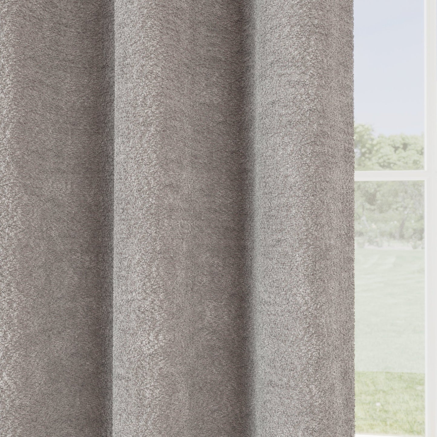 Light Grey Boucle Plain Eyelet Curtains - Pair