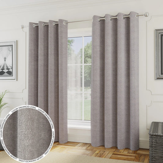 Light Grey Boucle Plain Eyelet Curtains - Pair