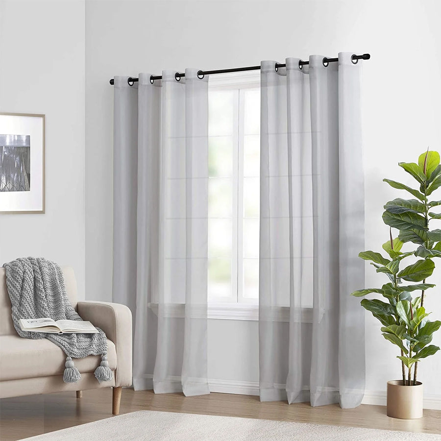 Plain Grey Net Chiffon Curtains - Pair