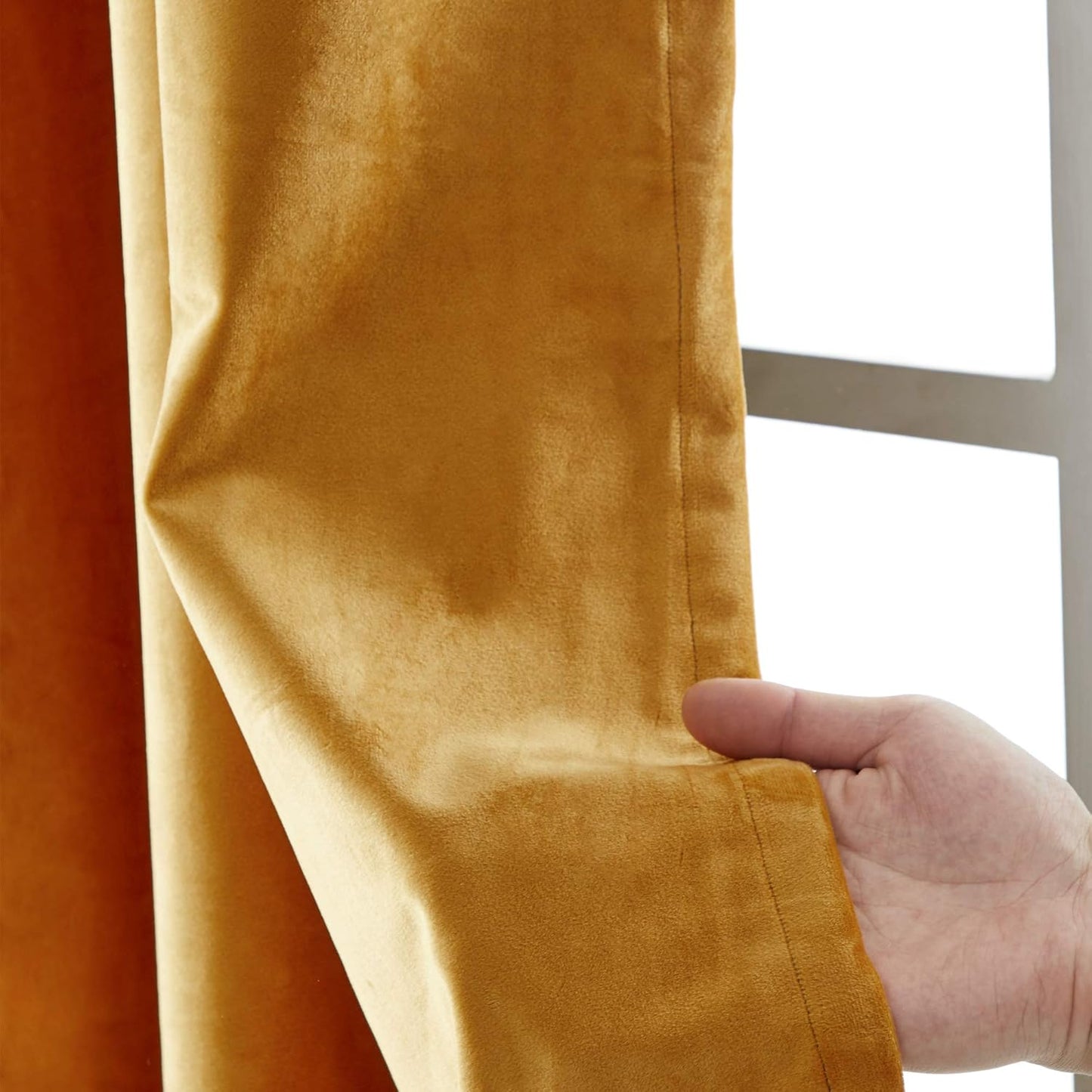 Grey Mustard Two Tone Velvet Eyelet Curtains for Bedroom, Living Room