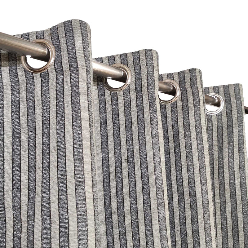 Grey Stripe Thick Viscose Eyelet Curtain