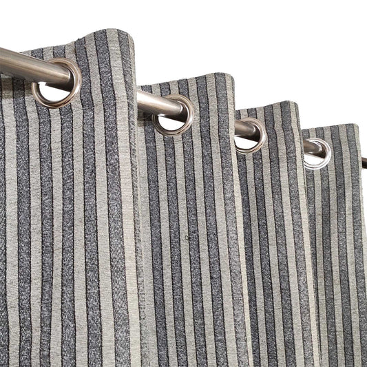 Grey Stripe Thick Viscose Eyelet Curtain