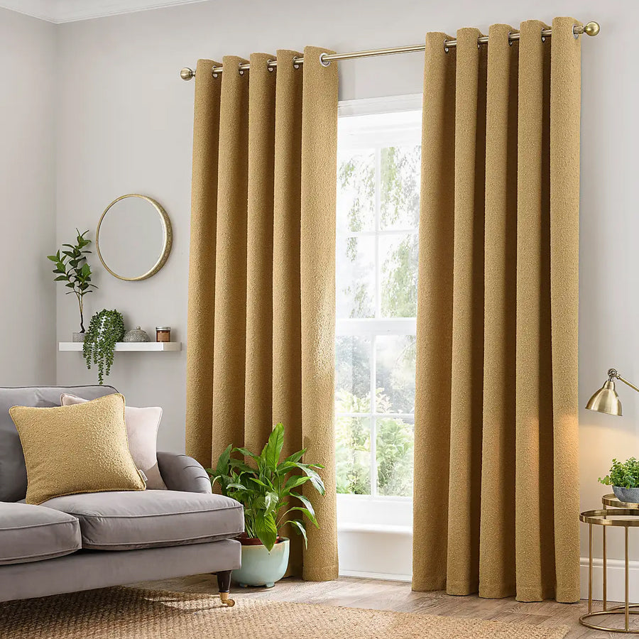 Honey Boucle Plain Eyelet Curtains - Pair