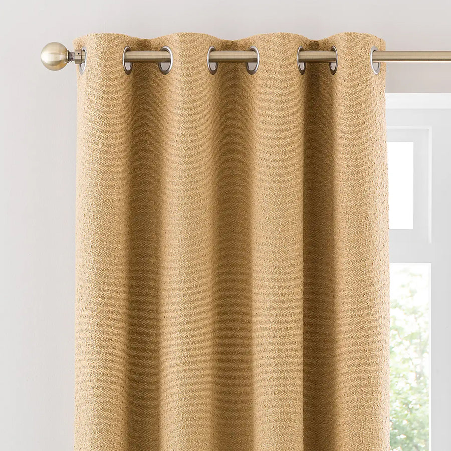 Honey Boucle Plain Eyelet Curtains - Pair