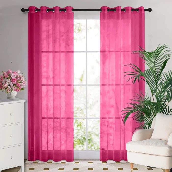 Hot Pink Eyelet Sheer Curtain Pair