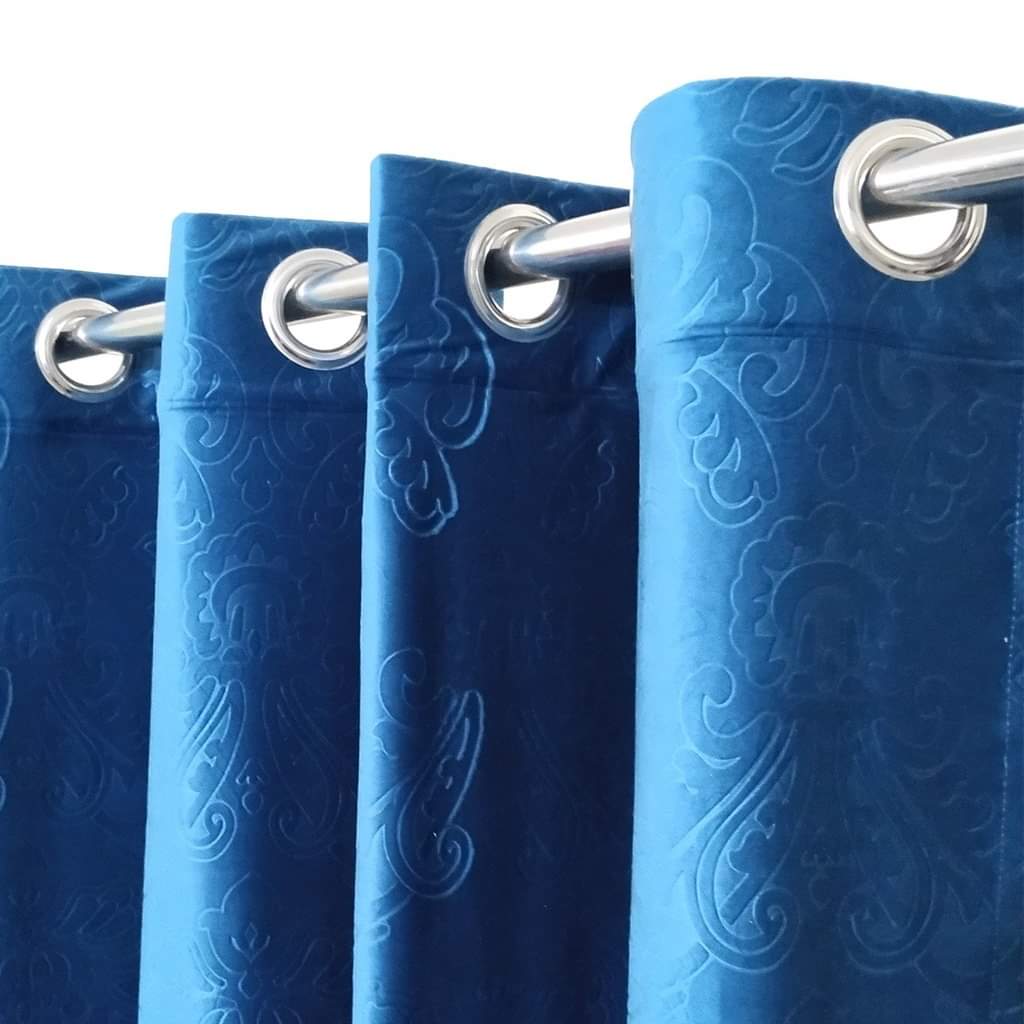 Luxurious Blue Self-Embossed Velvet Curtains – Soft, Stylish & Long-Lasting