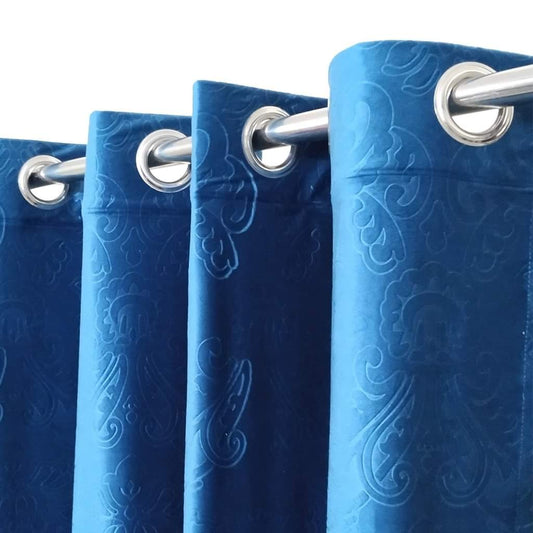Luxurious Blue Self-Embossed Velvet Curtains – Soft, Stylish & Long-Lasting
