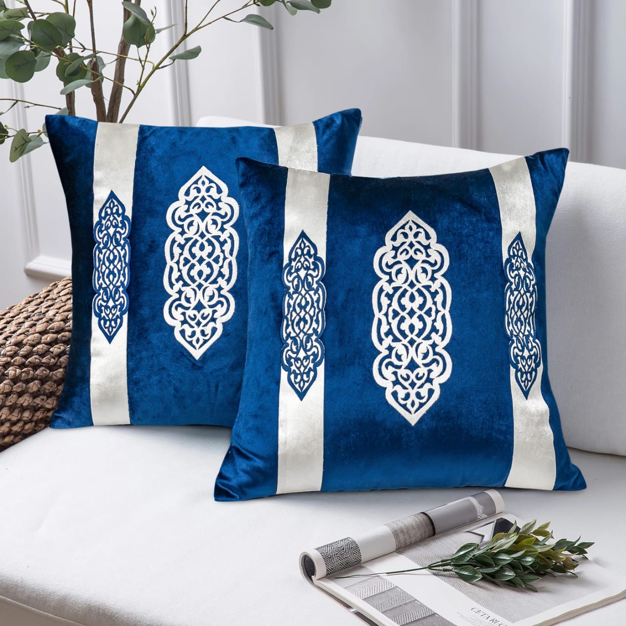 Elegant Design Motif Patch Velvet Cushion Cover