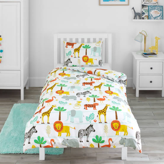 White Safari Printed Kids Single Bedsheet Set