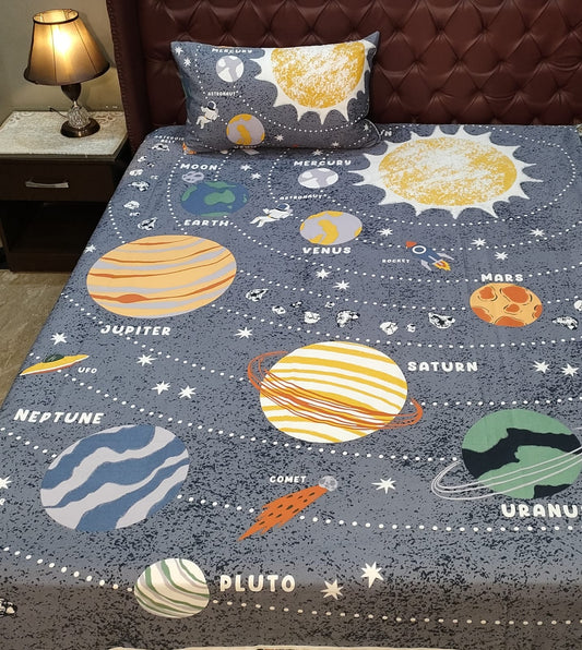 Solar System Printed Kids Single Bedsheet Set