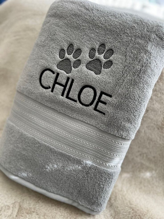 Luxury Cotton Embroidered Paw Print Towel