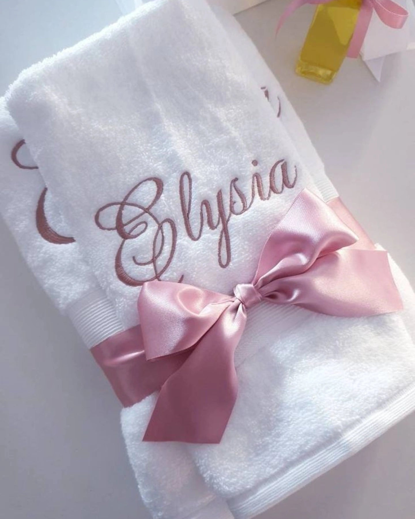 Luxury Bath Towel Personalized Name Monogram Embroidered Wedding Engagement Gift