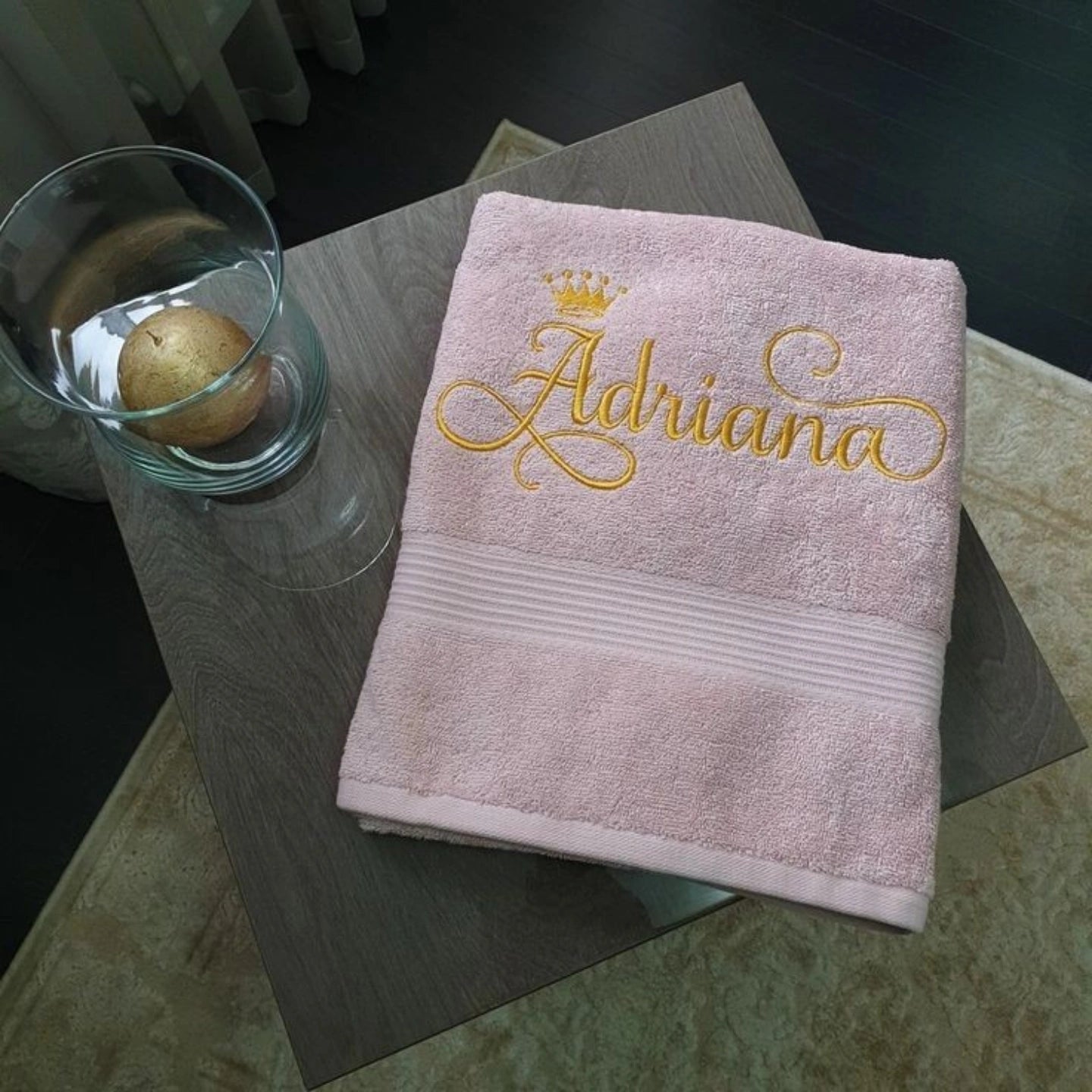 Luxury Bath Towel Personalized Name Monogram Embroidered Wedding Engagement Gift