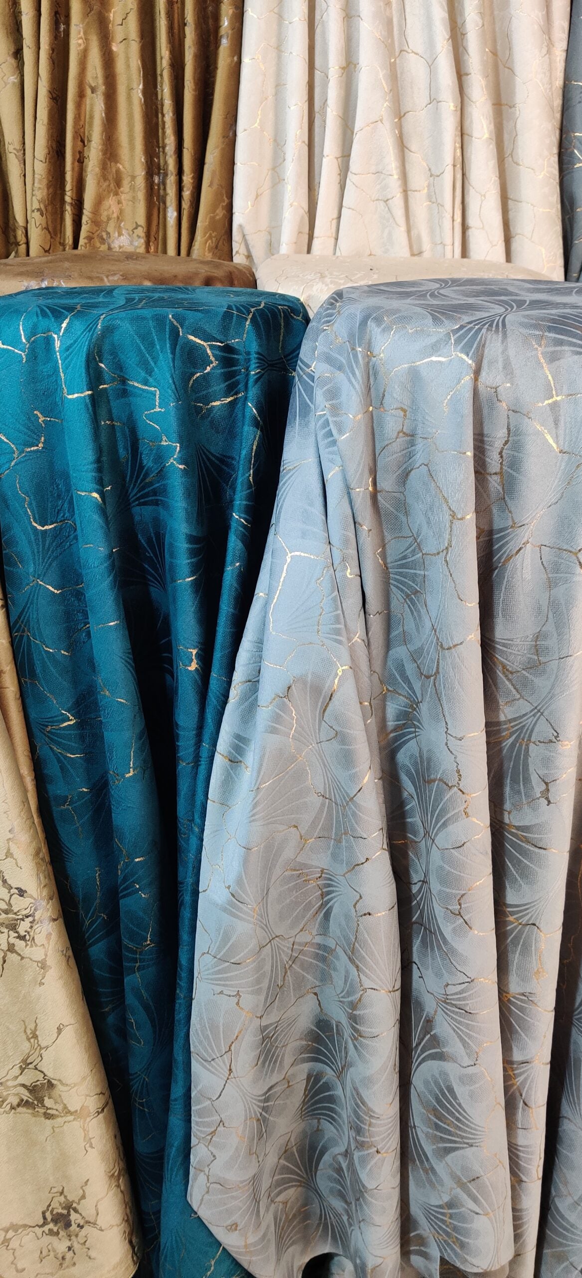 Grey Gold Floral Pattern Curtain