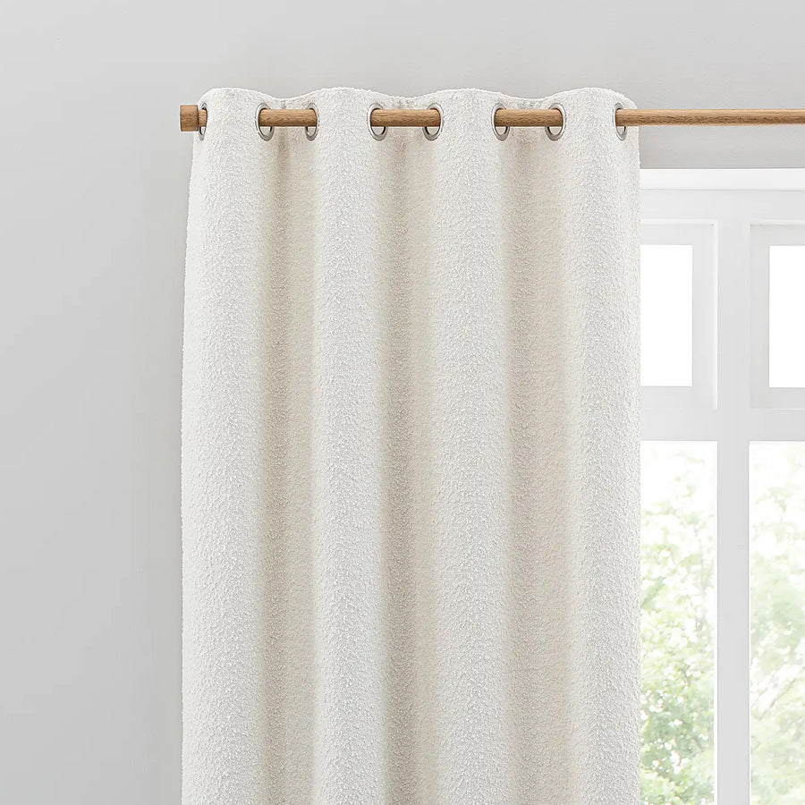 Ivory Boucle Plain Eyelet Curtains - Pair