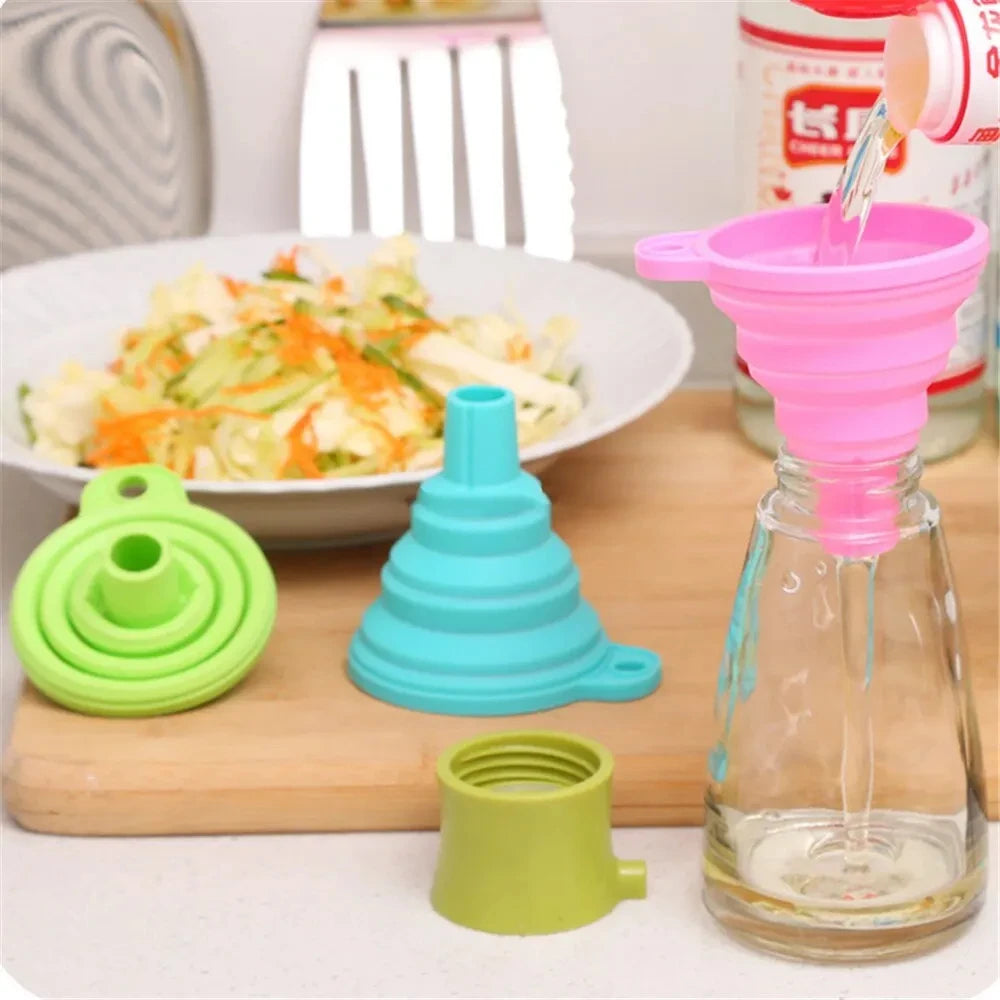 Kitchen Funnel Set, Kitchen Gadget Accessories Foldable Silicone Foldable Funnel - Use with Oil & Honey