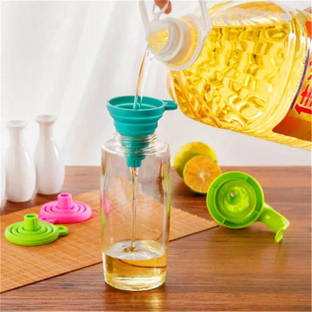 Kitchen Funnel Set, Kitchen Gadget Accessories Foldable Silicone Foldable Funnel - Use with Oil & Honey