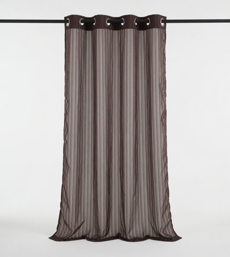 Dark Brown Striped Chiffon Curtains - Pair