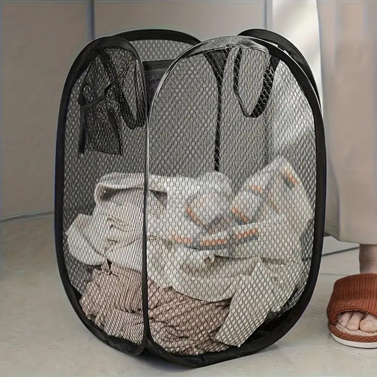 1 Pc Foldable High-Capacity Mesh Laundry Hamper with Handle