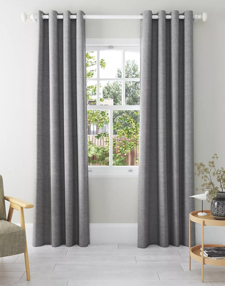 Light Grey Premium Jute Eyelet Curtains - Pair